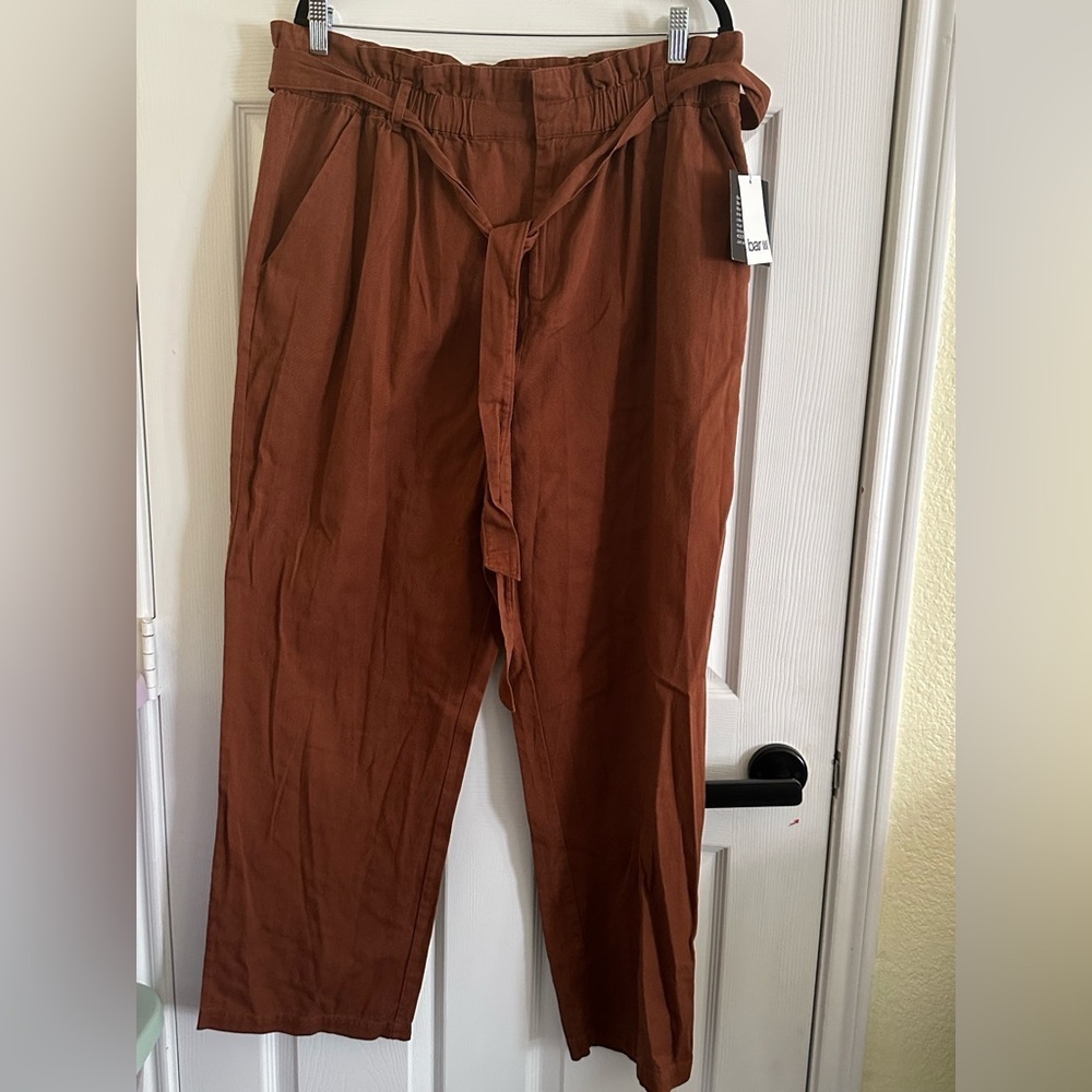 Becca Tilley x Bar III Womens High Rise Ruched Paperbag Pants Gingerbread XXL - Picture 5 of 8